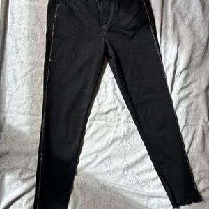 Democracy “Ab”solution Rhinestone Side-Seam Skinny Ankle Jeans (Raw Hem)